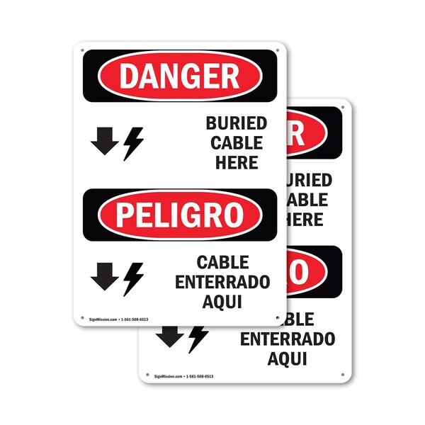 Signmission Cable Buried Here Bilingual, 18 in W x Rectangle, Plastic OS-2PACK-DS-P-1824-VS-1051 - main